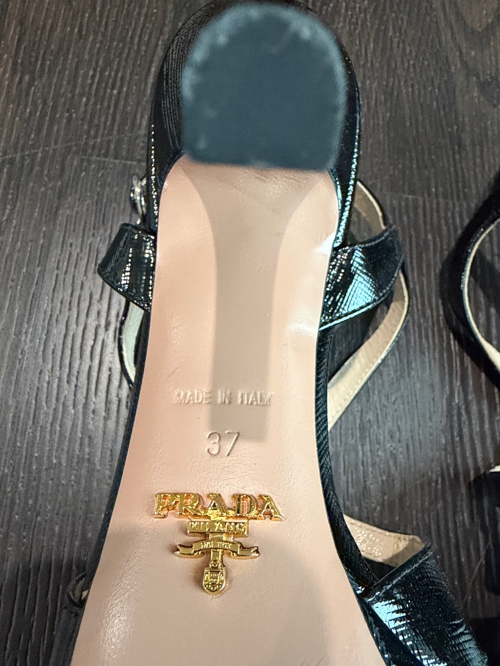 Prada Black Patent Leather Strappy Heels with Bow Accent - Picture 5 of 5